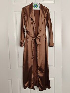 Satin Long Robe in Brown - Women Intimates & Sleepwear, Size L